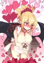 apron apron_only blush blush breasts chocolate cleavage demon_girl demon_wings disgaea disgaea_2 large_breasts nippon_ichi_software no_bra no_panties puffphox rozalin