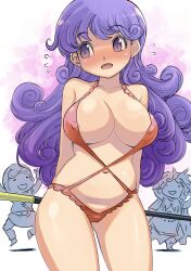 2boys bikini blush dragon_quest dragon_quest_ii embarrassed female large_breasts muramasa_mikado nipples_visible_through_clothing prince_of_lorasia prince_of_samantoria princess_of_moonbrook purple_hair swimsuit