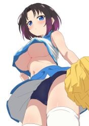 1girls absurd_res big_breasts black_hair blue_eyes blush breasts cheerleader closed_mouth elma_(dragon_maid) gradient_hair hi_res kobayashi-san_chi_no_maidragon large_breasts looking_at_viewer miss_kobayashi's_dragon_maid multicolored_hair navel pom_pom_(cheerleading) purple_hair short_hair simple_background sincos skindentation slit_pupils solo thighhighs underboob upshirt white_background white_thighhighs