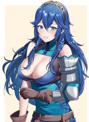 1girls alternate_breast_size alternate_costume ameno_(a_meno0) archer arm_armor armor bare_shoulders blue_eyes blue_hair border breasts brown_gloves cleavage female female female_only fire_emblem fire_emblem_awakening gloves large_breasts long_hair looking_at_viewer lucina_(fire_emblem) mismatched_pupils nintendo parted_lips smile solo symbol-shaped_pupils tiara upper_body wavy_hair white_border