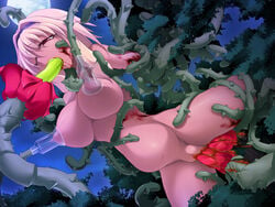 belly blood bottomless dutch_angle fellatio forest milking milking_machine navel nude oral plant_girl pregnant tentacle thorns vine_in_mouth vine_insertion vines