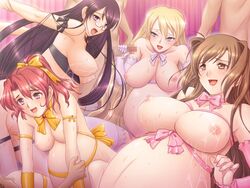 4girls ahe_gao asahina_stella belly bent_over black_hair blonde_hair blue_eyes blush bow breasts brown_eyes brown_hair censored cowgirl_position erect_nipples erection gangbang green_eyes happy happy_sex hayami_shizuka huge_breasts lactation large_breasts maternity_insult megane milk milk_squirt mosaic_censoring multiple_girls nails navel niikura_akane nipples open_mouth oppai orgy painted_nails pregnant red_eyes red_hair ribahara_aki ribbon sex shikimori_satsuki smile stockings sweat tekoki vaginal_penetration