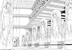 13girls 6+girls breasts bunny bunny_girl bunnygirl clone clones in_container monochrome multiple_boys multiple_girls nipples reisen_udongein_inaba science stasis_chamber stasis_tank tank technology test_tube touhou tube