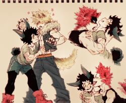 3boys angry animal_ears bunny_boy bunny_ears bunny_tail dog_boy dog_ears dog_tail eijirou_kirishima imminent_bite izuku_midoriya katsuki_bakugou licking licking_face male male/male male_only my_hero_academia rabbit_boy rabbit_ears rabbit_tail red_hair sharp_teeth spiky_hair syblatortue wolf_boy wolf_ears wolf_tail yaoi