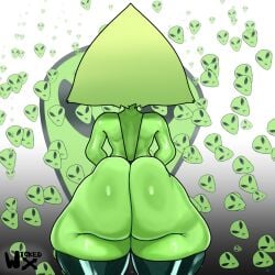 1girls alien alien_girl ass big_ass bottom_heavy cartoon_network clothing female green_body green_skin huge_ass peridot_(steven_universe) skimpy solo solo_female steven_universe thick_thighs thighhighs wickedx wide_hips