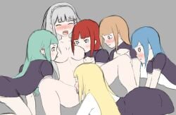 6girls blonde_hair blue_hair blush breast_sucking breasts brown_hair completely_naked completely_naked_female completely_nude completely_nude_female cunnilingus dominant_female double_breast_sucking elf emilia_(re:zero) exposed gray_background green_hair group_sex lesbian_domination lesbian_sex licking_breast licking_nipples licking_pussy multiple_girls orgasm_face orgy re:zero_kara_hajimeru_isekai_seikatsu red_hair silver_hair sitting spread_legs sucking_nipples sylphy_(re:zero) yuri