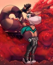 alternate_version_available big_breasts boots breasts converse converse_shoes huge_breasts snao tanuki tanuki_girl tanuki_tail thigh_boots thighs