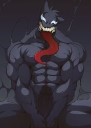 anthro balls bara boner dark_body erection ewenkarma furry long_tongue male male_only marvel marvel_comics muscles muscular nude penis sharp_teeth solo solo_male venom venom_(marvel) yaoi