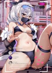 1girls ass bikini bikini_top blue_nails breasts eyewear_on_head female honkai:_star_rail honkai_(series) light-skinned_female light_skin livestream mask medium_breasts nail_polish silver_wolf_(honkai:_star_rail) sitting solo spread_legs squchan stream_chat stream_ui sunglasses sunglasses_on_head thighs white_hair