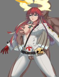 1boy 1boy1girl 1girls 2022 aassddff balls breast_grab breasts broken_halo cheating clothed_female_nude_male clothed_sex dark-skinned_male faceless_male forced_in_fabric gloves green_eyes guilty_gear halo jack-o'_valentine large_breasts long_hair necklace nipple red_hair sex standing standing_sex stomach_bulge tagme thighs through_clothes tight_clothing track_suit two_tone_hair vaginal_penetration