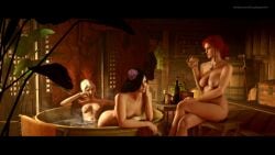 3d bath black_hair boobs ciri female female_only light-skinned_female light_skin naked naked_female red_hair scar the_witcher_(series) the_witcher_3:_wild_hunt thiccboysteven triss_merigold white_hair yennefer