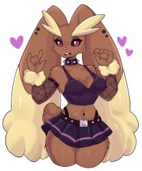 armwear artkett1412 big_breasts breasts choker collar female fishnet fishnet_armwear goth gothic lopunny piercing pokemon pokemon_(species) red_eyes skirt thick_thighs thighs thong wide_hips