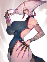 1girls a.k.i. asian breasts capcom female fumio_(rsqkr) hair_over_one_eye highleg_leotard highres human large_breasts leotard long_nails painted_nails short_hair sideboob slim_waist street_fighter street_fighter_6 thick_thighs video_games white_hair white_skin wide_hips