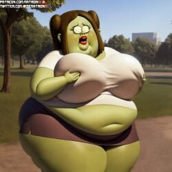 1girls 4k ai_generated bbw belly big_belly brown_hair cartoon_network chubby_female fat female female_focus female_only green_skin highres holding_breast large_breasts matronai_(artist) navel obese obese_female patreon patreon_username pinup regular_show solo solo_female solo_focus ssbbw stable_diffusion starla_(regular_show) thick_thighs twitter_username wide_hips