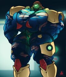 extreme_muscles gigantic_breasts metroid muscular_female roneesan samus_aran thick_thighs torn_clothes