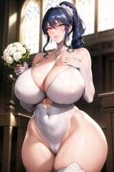 1girls ai_generated female_only huge_breasts long_hair looking_at_viewer mature_female milf seductive seductive_look stable_diffusion taimanin_(series) uehara_rin voluptuous voluptuous_female wedding_dress