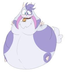 billie_(billie_bust_up) billie_bust_up blush goat_girl inflation looking_down_at_self morbidly_obese morbidly_obese_female solo spherical_inflation sunken_limbs