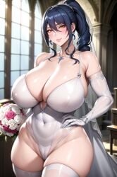 1girls ai_generated female_focus female_only huge_breasts long_hair looking_at_viewer mature_female milf ponytail seductive_look stable_diffusion taimanin_(series) uehara_rin voluptuous voluptuous_female wedding_dress