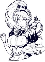 1girls alternate_costume breasts cake cosplay female female_only fire_emblem fire_emblem:_genealogy_of_the_holy_war fire_emblem_heroes food ishtar_(fire_emblem) large_breasts long_hair maid plate ponytail revolverwingstudios side_ponytail solo upper_body very_long_hair waitress