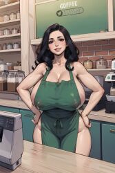 1girls ai_generated apron_only female_focus female_only iced_latte_with_breast_milk lactating long_hair looking_at_viewer obayen original original_character seductive_look stable_diffusion voluptuous voluptuous_female