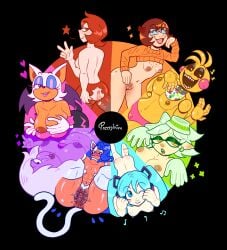 amethyst_(steven_universe) arezu_(pokemon) breasts chubby clothing crossover darkstalkers feet felicia_(darkstalkers) five_nights_at_freddy's glasses hatsune_miku large_breasts marie_(splatoon) nintendo panties pokemon prettyhim pubic_hair rouge_the_bat small_breasts sonic_(series) splatoon steven_universe toy_chica_(fnaf) velma_dinkley vocaloid