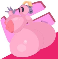 2022 anthro back big_breasts bob-omb bombette breasts female huge_ass huge_breasts looking_at_viewer mario_(series) nintendo nipples nude paper_mario pink_body pink_skin solo voctopie waving