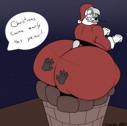 1boy ass_too_big ass_too_fat big_ass big_butt butt_too_big butt_too_fat chimney christmas disembodied_hands glasses groping groping_ass huge_ass huge_butt ice_bear_(icesidio) icesidio male male_only polar_bear santa_costume solo solo_male stuck stuck_in_chimney thick white_hair