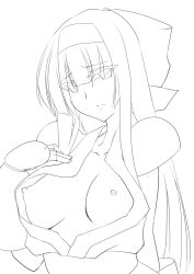 1girls ainu_clothes akenami_yasutaka arm_behind_back big_breasts breasts breasts_out busty female female_only fingerless_gloves gloves hair_ribbon hand_on_own_chest king_of_fighters large_breasts long_hair looking_at_viewer monochrome nakoruru navel nipples nude ribbon samurai_shodown sketch snk traditional_media traditional_media_(artwork) weapon