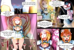 2girls boob_window brainwashing chibotakun crucifix dazed defeated drooling glowing_eyes green_eyes high_heels humiliation hypnosis mind_control monster multiple_girls original pink_eyes short_skirt skirt superheroine yellow_hair