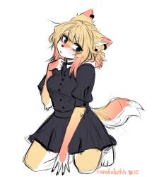 anakoluth anthro big_breasts black_dress blonde_female blonde_fur blonde_hair blush canine choker covered_breasts dog_girl dress female female_furry furry furry_female on_knees piercing piercings skirt tied_hair white_background