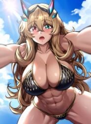 1girls abs athletic_female barghest_(gawain)_(fate) bikini fate/stay_night fate_(series) hourglass_figure light-skinned_female looking_at_viewer looking_down mature_female muscular_arms muscular_female muscular_thighs pov slim_waist source_request thick_thighs wide_hips zantyarz