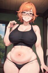 ai_generated blush blush blushing_at_viewer bra chubby chubby_female freckles freckles_on_face ginger ginger_hair glasses gray_eyes looking_at_viewer milf plump promptchan promptchan.ai smile smiling smiling_at_viewer thong