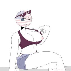 1girls big_breasts breasts breasts_out clothing countryhumans countryhumans_girl fat flashing_breasts nipples no_bra sunglasses sunglasses_on_head tank_top united_states_of_america_(countryhumans) xx.canada.xx