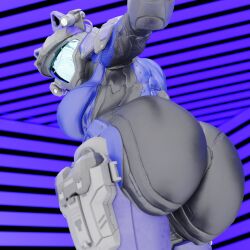 1girls 3d_(artwork) armor ass bleatway breasts halo_(series) helmet hips huge_ass large_ass large_breasts looking_at_viewer looking_back power_armor spartan_(halo) thick_thighs thighs