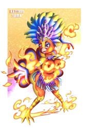 1girls animal_crossing animal_crossing_new_horizons anthro anthrofied areolae ass beads beak big_ass big_breasts big_butt bird bird_humanoid bird_tail blue_eyeshadow blue_feathers breasts carnival crown crystal dancer dancer_outfit dancer_position dark_nipples embers female female_focus female_only fire fire_dancing fireball flame flames furry furry_only hands headdress headwear knees_together_feet_apart nintendo nipple_piercing nipple_slip nipples no_bra no_panties phoebe_(animal_crossing) phoenix pinup raccoon_sama red_eyes red_feathers thick_thighs thighs video_game_character wide_hips winking winking_at_viewer