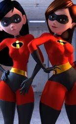 2girls 3d 3d_(artwork) ass athletic athletic_female big_ass big_breasts black_hair bottom_heavy breasts brown_hair bubble_ass bubble_butt busty calves dark_hair daughter digital_media_(artwork) disney elastigirl eyebrows eyelashes eyes female female_only fit fit_female hair helen_parr hero heroine hips hourglass_figure human legs light-skinned_female light_skin lips long_hair milf mother mother_and_daughter petite petite_body petite_female pixar short_hair slim slim_waist straight_hair superhero superheroine the_incredibles thick thick_hips thick_legs thick_thighs thighs top_heavy upper_body violet_parr voluptuous vtemp waist wide_hips