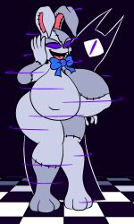 2d 2d_(artwork) 2girls aliasing artist_name artist_signature big_breasts brainwashing buckteeth checkered_floor clothed corruption dark_background digital_drawing_(artwork) digital_media_(artwork) duo duo_focus female female_focus five_nights_at_freddy's five_nights_at_freddy's:_security_breach flat_colors floor gremlingrounded hand_on_face huge_breasts hypnosis impuro_(gremlingrounded) mouth_open multiple_girls nipples_visible_through_clothing one_eye original_character purple_eyes purple_sclera simple_coloring smile suit vanny_(fnaf)