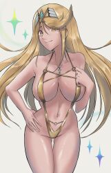 alternate_costume breasts calmgreentori core_crystal female female_only mythra nintendo sling_bikini slingshot_swimsuit solo swimsuit tagme xenoblade_(series) xenoblade_chronicles_2