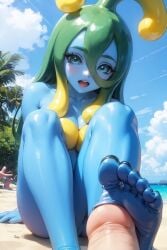 ai_generated aigeneratedp barefoot feet foot_fetish foot_focus footjob monster_girl monster_musume_no_iru_nichijou slime_girl soles suu_(monster_musume)