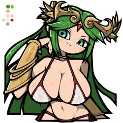 1girls big_breasts bikini breasts cleavage female female_only green_eyes green_hair kid_icarus laurel_crown light-skinned_female light_skin looking_at_viewer nintendo omoitukan2 palutena solo tagme white_background