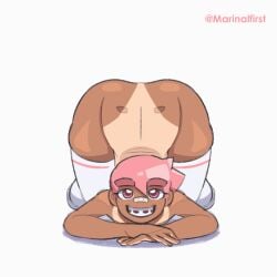 big_ass braces jiggle looking_at_viewer marinalfirst nalfirstart oc original pink_hair short_hair tan tanline tomboy