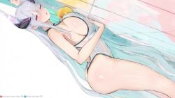 animated azur_lane dan-98 half-closed_eyes huge_ass huge_breasts implied_paizuri kearsarge_(azur_lane) lying_on_floor lying_on_stomach manjuu_(azur_lane) patreon_username pixiv_username pleasure_face swimsuit thick_thighs upside-down video wide_hips