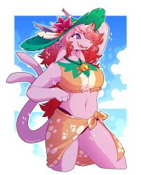 beach big_breasts breasts clothed eeveelution eifie_(pokemon) espeon female furry generation_2_pokemon pink_skin pokémon_(species) pokemon sinnple_art summer tagme