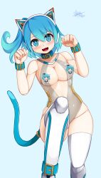 1girls blue_hair cat_ears censored female legwear mega_man mega_man_x_dive nanaryuoo necklace neko reploid rico_(mega_man) short_hair solo tagme tail