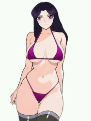 1girls big_breasts bikini black_hair black_socks breasts cowboy_shot curvaceous dark_violet_eyes dark_violet_hair eolia_34 goth human large_breasts large_hair long_hair looking_at_viewer pale-skinned_female pale_skin pandora_(saint_seiya) panties saint_seiya shounen_jump socks solo specters supporting_breasts thick_thighs thigh_socks thighhighs villainess wide_hips