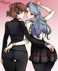 2girls ass atlus female female_only looking_back makoto_niijima minacream outfit_swap persona persona_5 sae_niijima