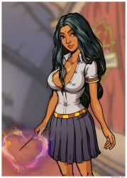 big_breasts bindi breasts brown_eyes bulge cleavage dark-skinned_female dark_hair dark_skin female female_only front_view gryffindor gryffindor_banner gryffindor_tower harry_potter hogwarts hogwarts_school_uniform hogwarts_student indian indian_female innocent_witches long_hair looking_at_viewer magic_wand nipple_bulge nipples_visible_through_clothing no_bra open_clothes open_shirt parvati_patil sad_crab scerg school_uniform schoolgirl schoolgirl_uniform shirt_unbuttoned siserg solo standing witch