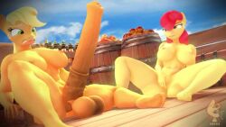 1futa 1girls 3d 5_toes animated apple_bloom_(mlp) applejack_(mlp) balls barefoot beckoning big_penis breast breasts casual cock completely_nude completely_nude_female edging erection feet female full_body futanari horse horsecock huge_cock humanoid_feet incest intersex masturbating masturbation mutual_masturbation my_little_pony naked naked_female nude nude_female orgasm_denial outdoors penis pony realvinyl siblings sisters sitting soles sound straight_hair stroking_penis tagme toes vehicle video