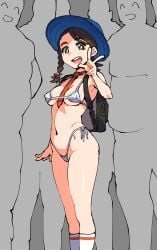 1girls ahemaru backpack bikini braided_hair female hat juliana_(pokemon) necktie pokemon pokemon_sv tie v