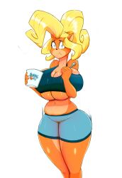 anthro big_breasts blonde_hair breasts coco_bandicoot crash_(series) female huge_breasts orange_fur orange_skin rezflux thick_thighs wide_hips